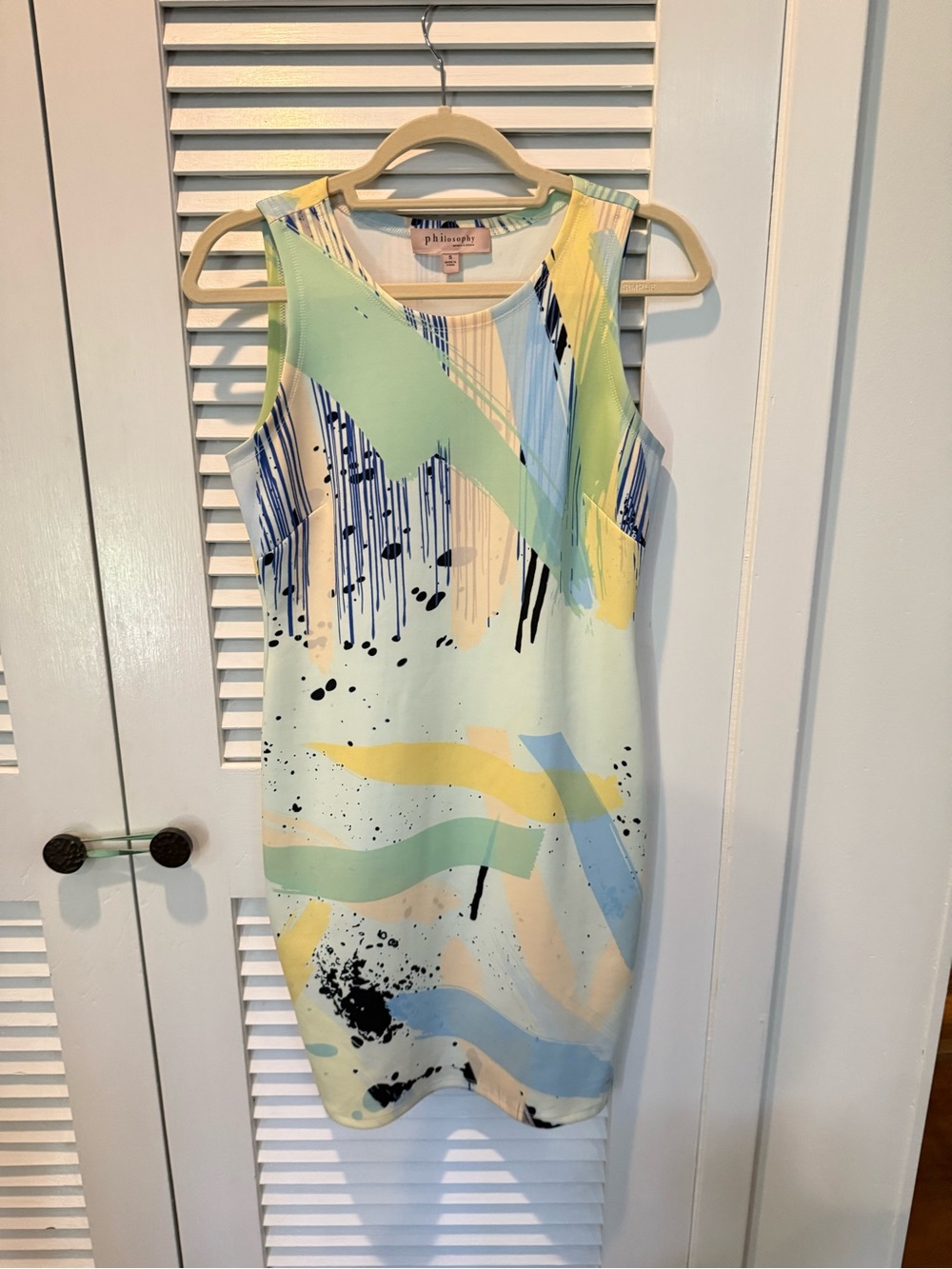 Philosophy Sleeveless Mini Dress in Mint, Pale Yellow, Light Blue and Cream